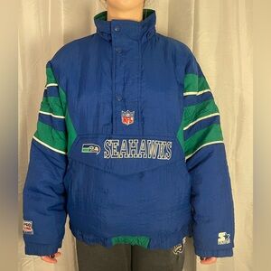 Vintage STARTER NFL Seattle Seahawks ProLine 1/2 Zip Pullover Jacket XL